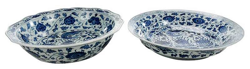 Appraisal: Two Ming Style Cobalt Blue Deep Dishes Chinese th century