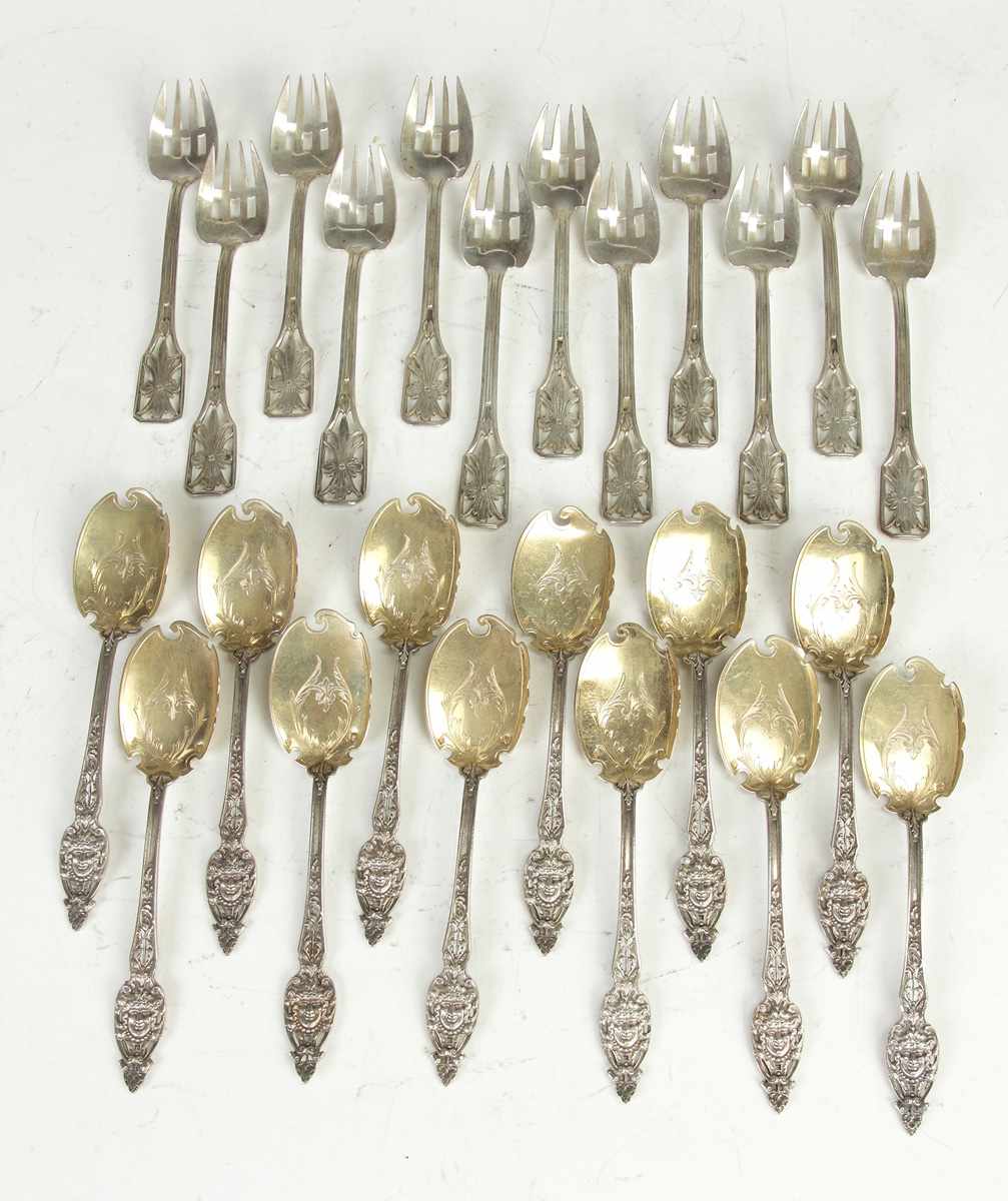 Appraisal: Continental Spoons Sterling Dessert Forks Spoons monogrammed Forks ozt ''