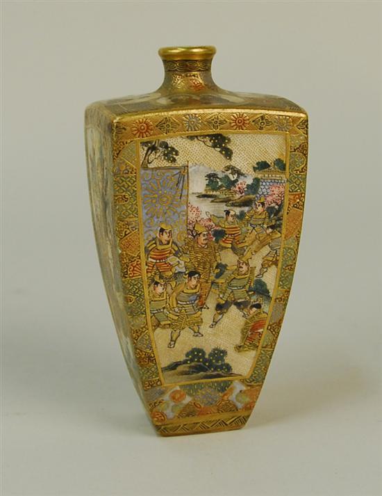 Appraisal: JAPANESE SATSUMA EARTHENWARE FIGURAL GILT DECORATED VASE signed height inches