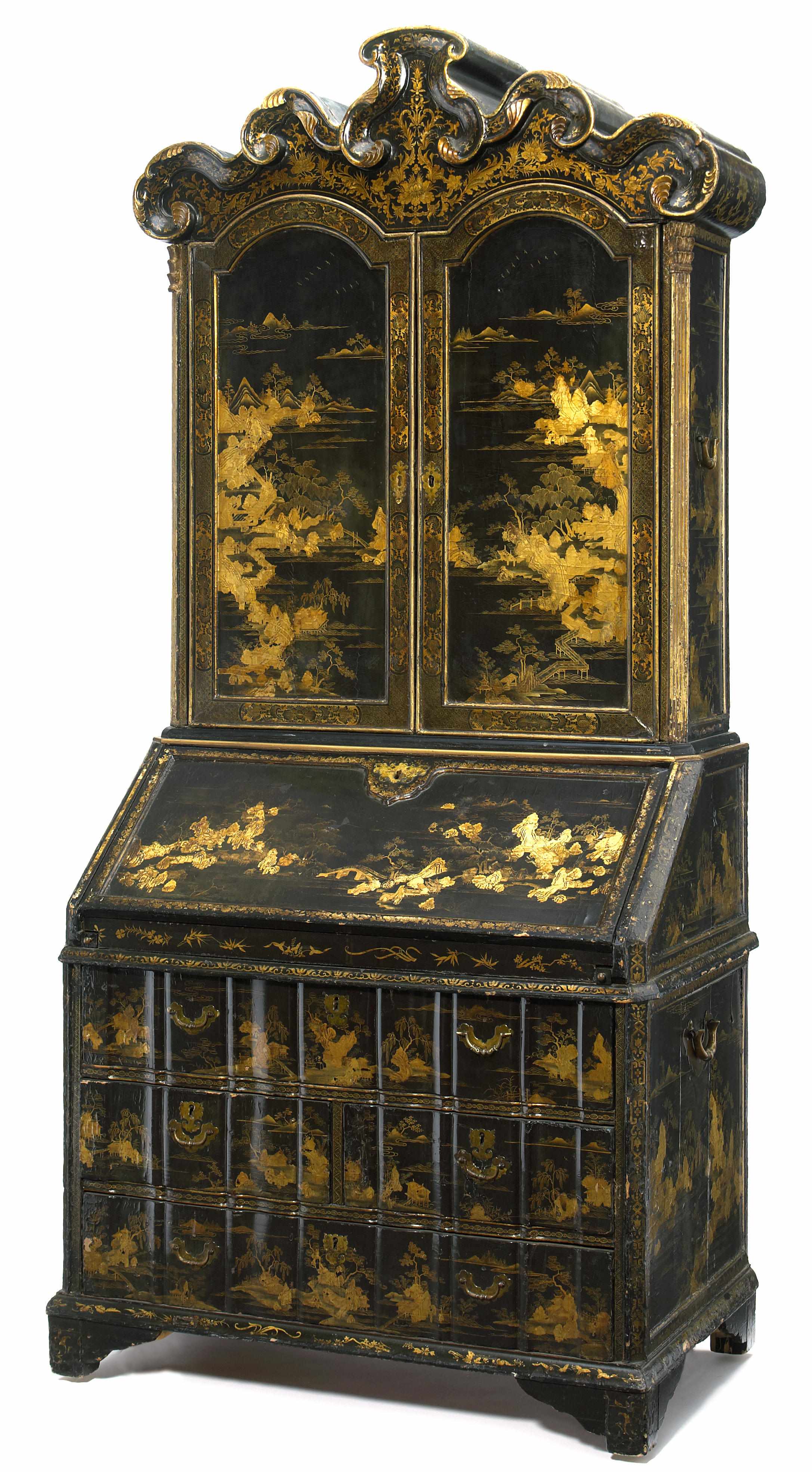 Appraisal: An impressive Chinese Export black and gilt lacquer secretary cabinet