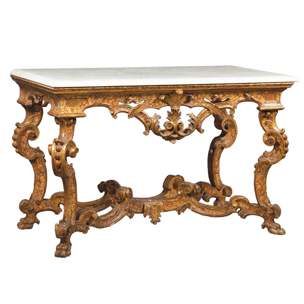 Appraisal: Italian Baroque Painted and Parcel Gilt Console th Century The