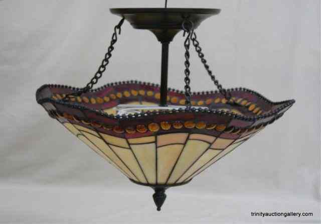 Appraisal: Leaded Stain Glass Ceiling Light FixtureThis is a very nice