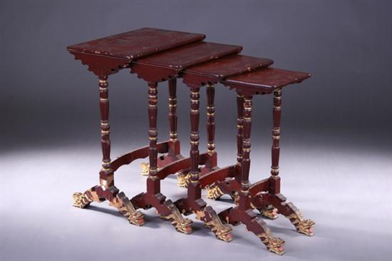 Appraisal: CHINESE EXPORT GILT AND RED LACQUERED WOOD NESTED TABLES -