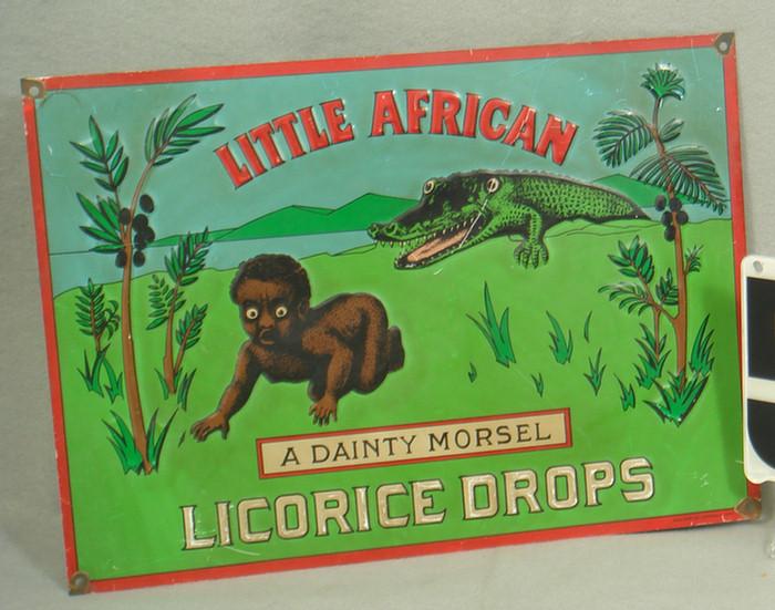 Appraisal: Licorice Drops Tin Sign black Americana AAA sign Coitsville Ohio