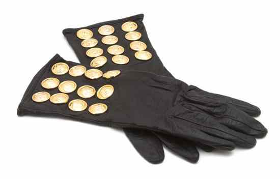 Appraisal: A Pair of Gianni Versace Black Leather Gloves with rows