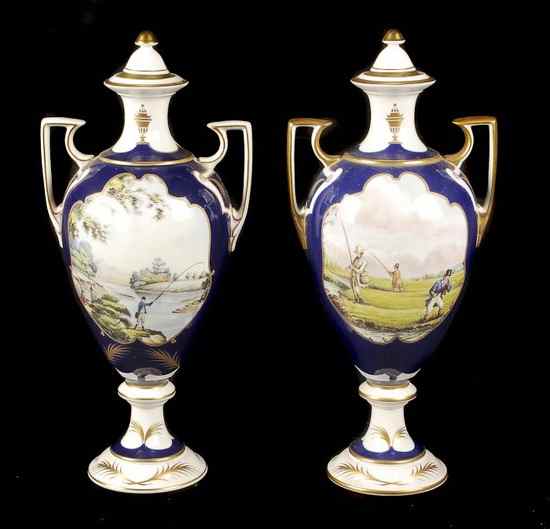 Appraisal: Two similar Spode porcelain two-handled baluster vases and covers each