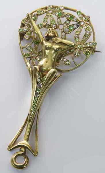 Appraisal: Art Nouveau Leopold van Strydonck K gold broochdepicitng a female