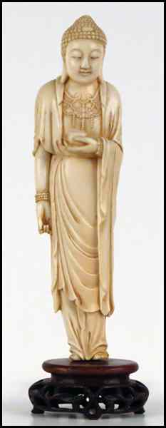 Appraisal: CHINESE CARVED IVORY FIGURE OF A STANDING BUDDHA Provenance The