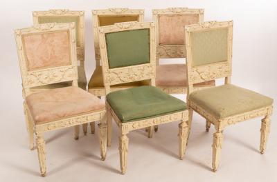 Appraisal: Six late th Century French salon chairs with upholstered seats