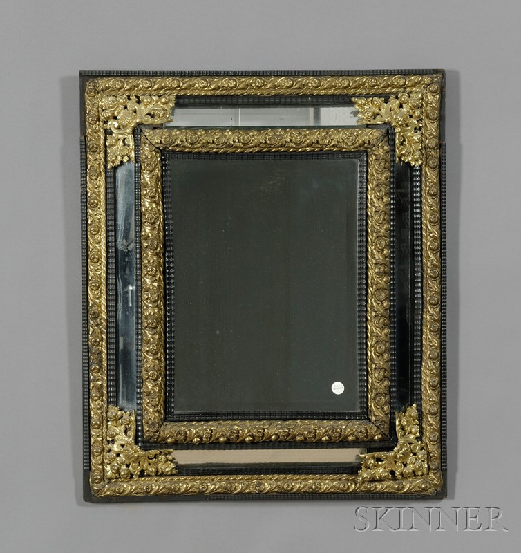 Appraisal: Dutch Baroque Style Ebonized and Brass-mounted Mirror-framed Mirror th century