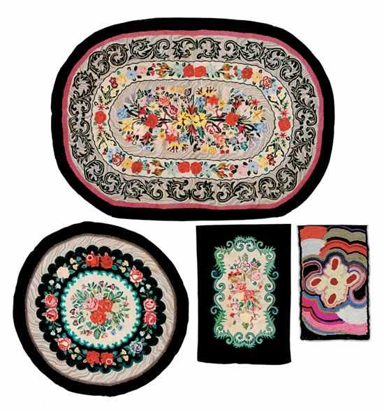 Appraisal: Collection of floral pattern hooked rugs oval rug in floral