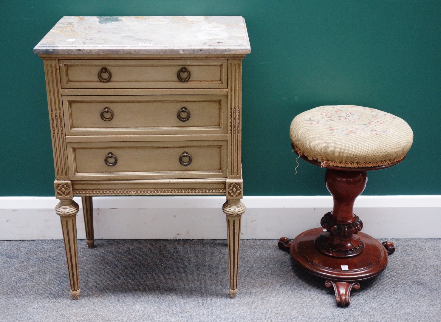 Appraisal: A Louis XVI style petit commode the marble top over