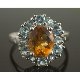 Appraisal: Citrine Blue Topaz k Ring Ladies citrine and blue topaz