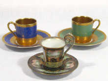 Appraisal: Three antique porcelain demi-tasse cups and saucers two stamped Rosenthal