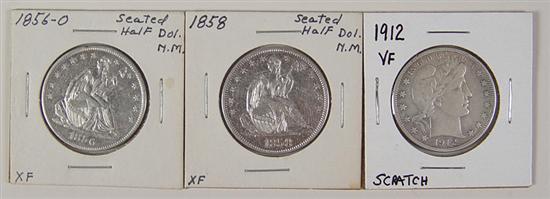 Appraisal: Three Half Dollars -O XF XF Seated Halves plus Barber