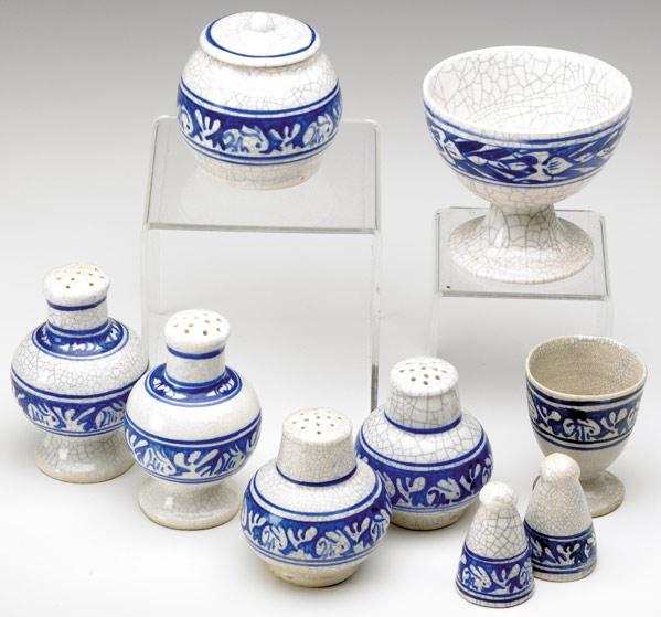 Appraisal: DEDHAM Crackleware nine pieces mostly in the Clockwise Rabbit pattern