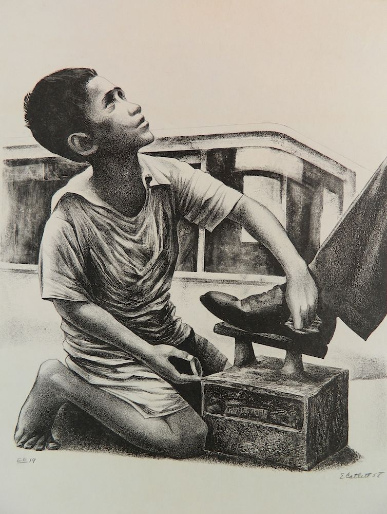 Appraisal: Elizabeth Catlett lithograph Elizabeth Catlett American - - ''Shoeshine Boy''-