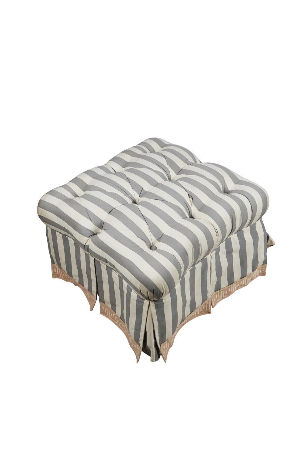 Appraisal: STRIPED TUFTED OTTOMAN inches square inches high Condition