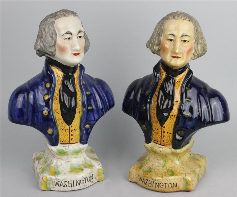 Appraisal: TWO ENGLISH PEARLWARE BUSTS OF GEORGE WASHINGTON th Century in