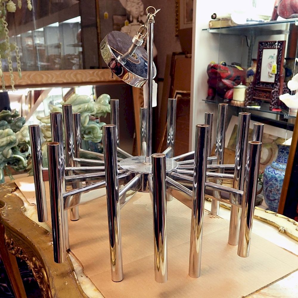 Appraisal: Mid Century Modern Chrome Chandelier Mid Century Modern Chrome Chandelier