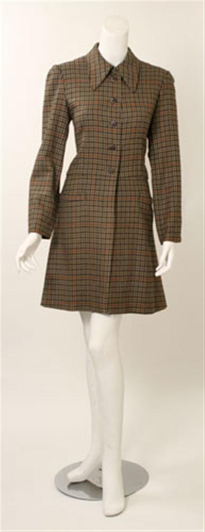 Appraisal: Jean Muir coat s Autumn-weight wool plaid pointed collar hand-cast