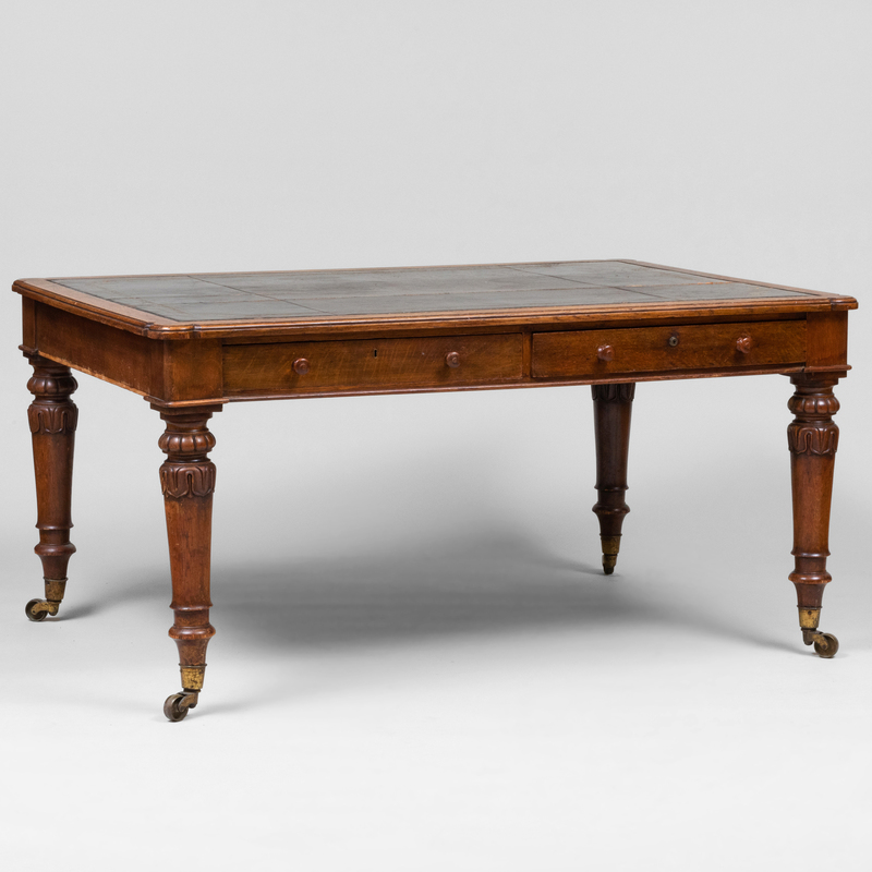 Appraisal: WILLIAM IV OAK LEATHER WRITING TABLE BY HOLLAND AND SONS