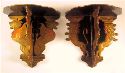 Appraisal: Pair of Chinese Export gilt and black lacquer wall bracketscanton