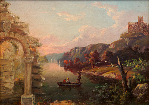 Appraisal: William Stone American th c attri Landscape with Boaters Oil