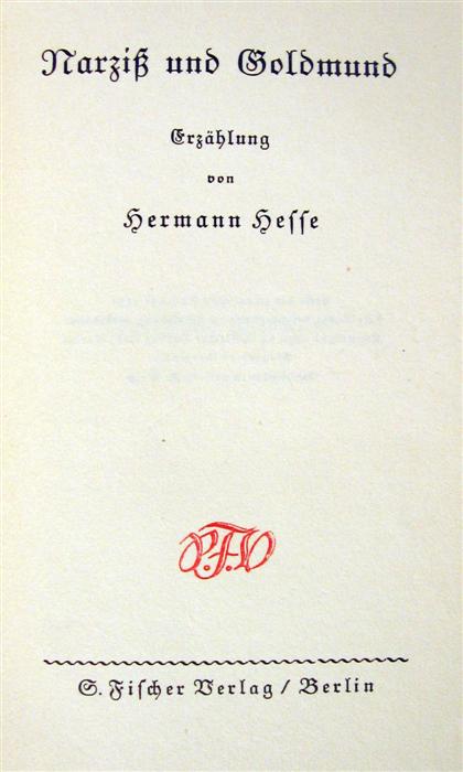 Appraisal: vol Hesse Hermann Narziss und Goldmund Berlin S Fischer First