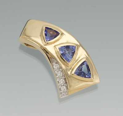 Appraisal: A Ladies' Diamond and Tanzanite Pendant k yellow gold contemporary