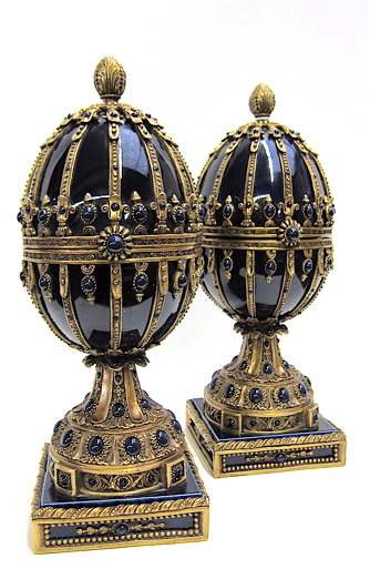 Appraisal: COBALT BLUE PORCELAIN AND BRONZE EGG GARNITURE SET in the