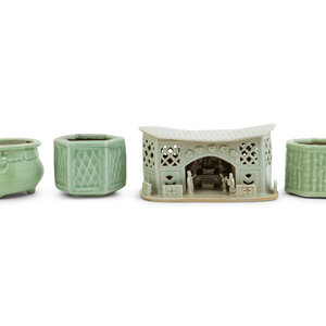 Appraisal: Four Chinese Celadon Glazed Articles TH- TH CENTURY comprising one