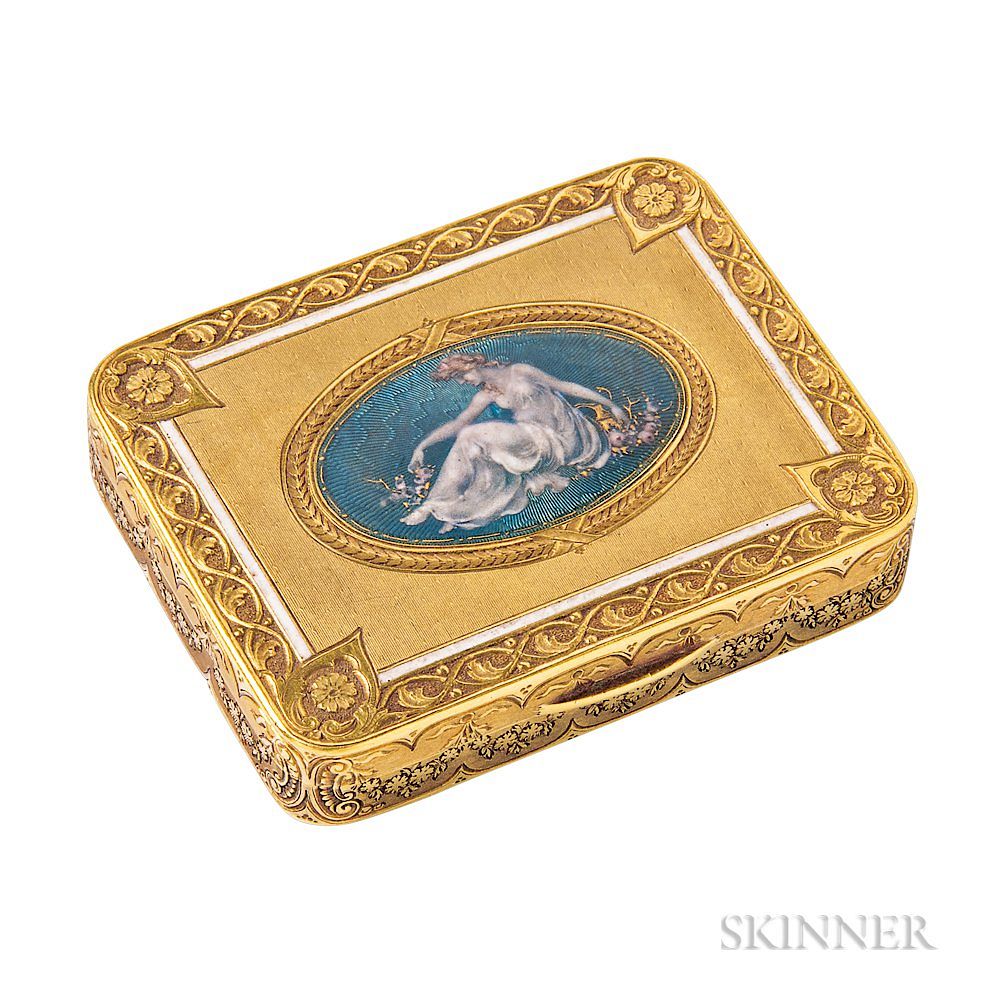 Appraisal: Edwardian kt Gold and Enamel Box Edwardian kt Gold and