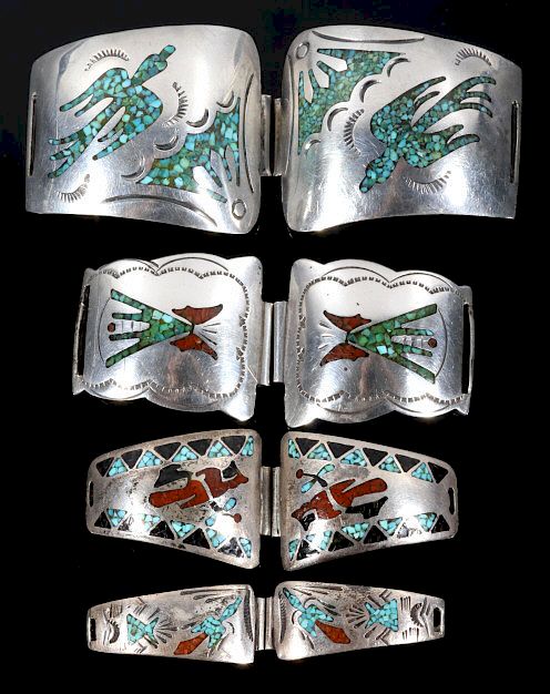 Appraisal: Collection of Sterling Silver and Chip Inlay Bands Offered in