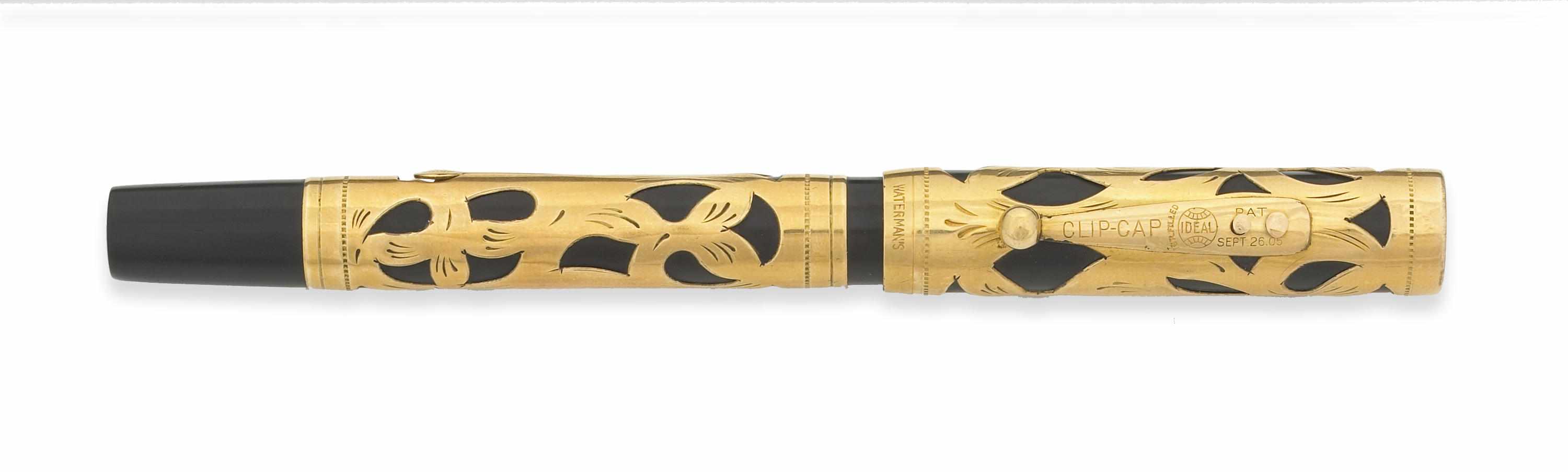 Appraisal: WATERMANS Gold Filled Filigree Overlay Fountain Pen Ca s floral