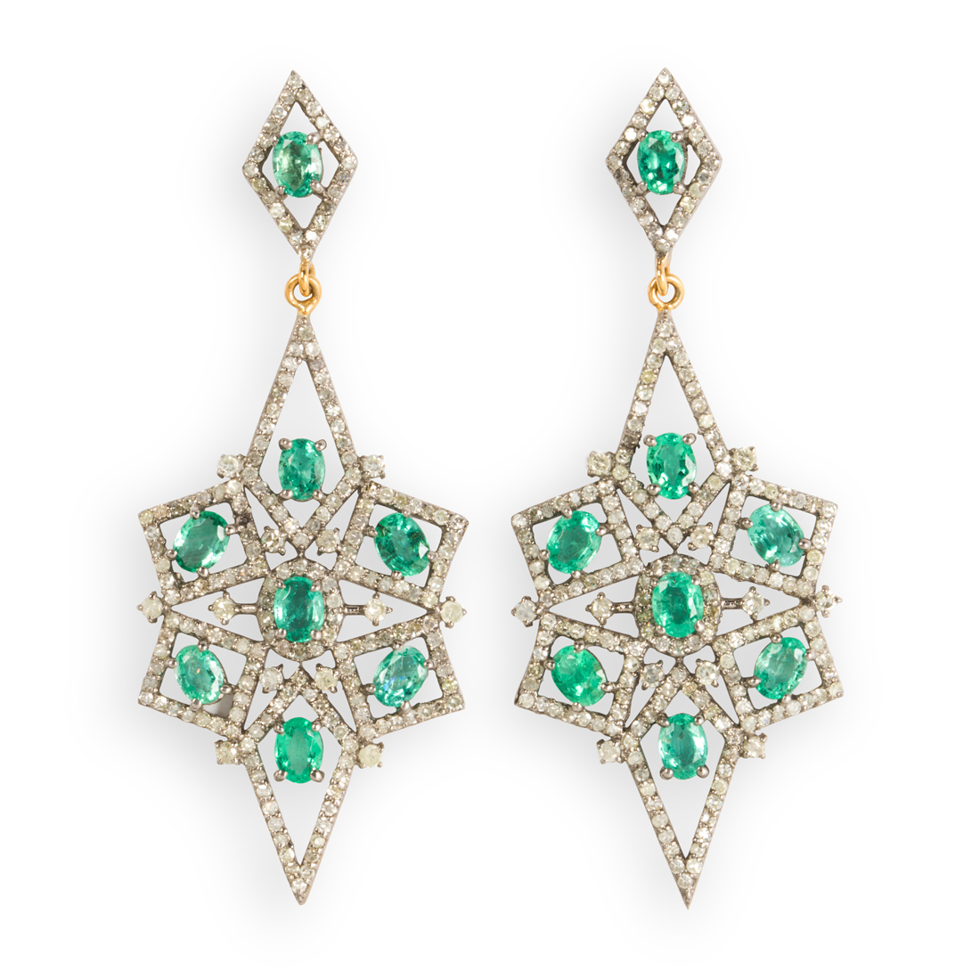 Appraisal: A PAIR OF EMERALD AND DIAMOND EARRINGS A pair of