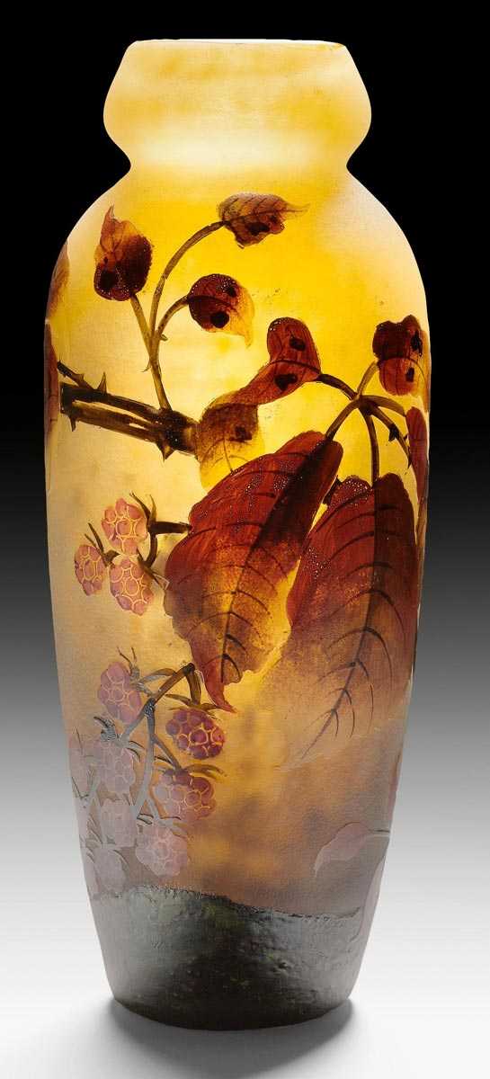 Appraisal: MULLER FRERES VASE circa Acid-etched and enamelled yellow glass Signed