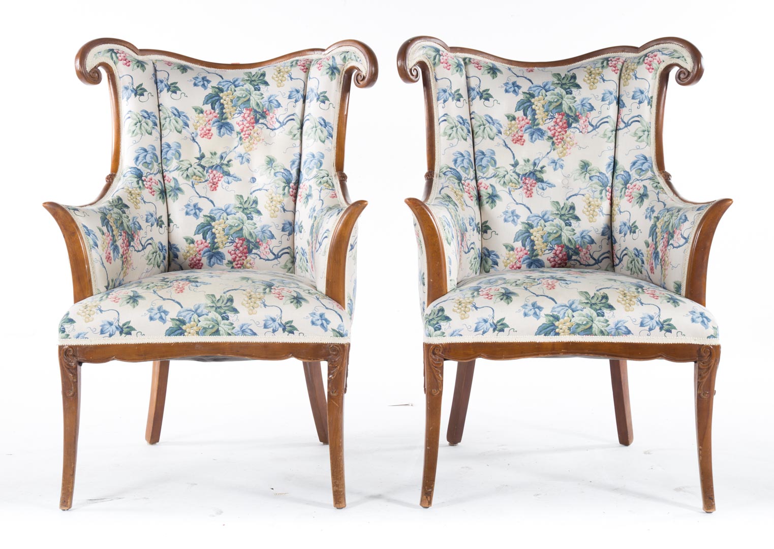 Appraisal: Pair of contemporary button upholstered armchairs shaped crest rail with