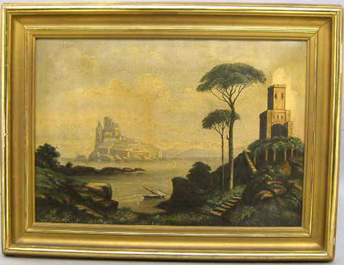 Appraisal: Continental oil on canvas landscape with castle th c x