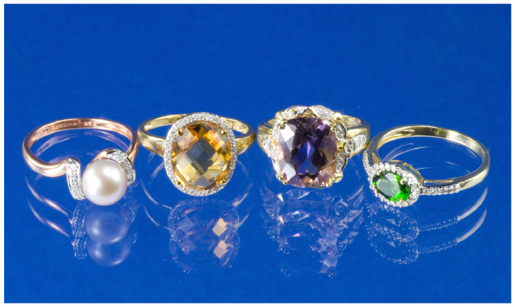 Appraisal: Collection Of Four ct Gold Gem Set And Diamond Rings