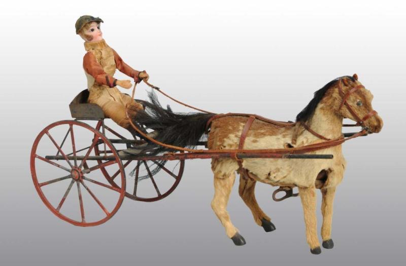 Appraisal: Key-Wind Mechanical Horse and Carriage Description French th Century Hide-covered