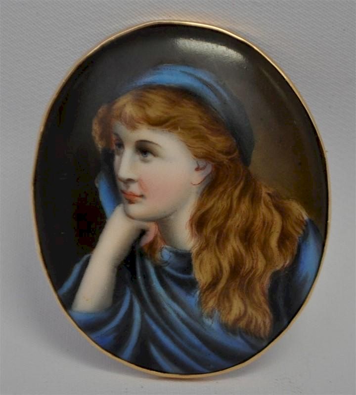 Appraisal: LARGE k VICTORIAN PORCELAIN PORTRAIT BROOCH A Large Victorian Porcelain