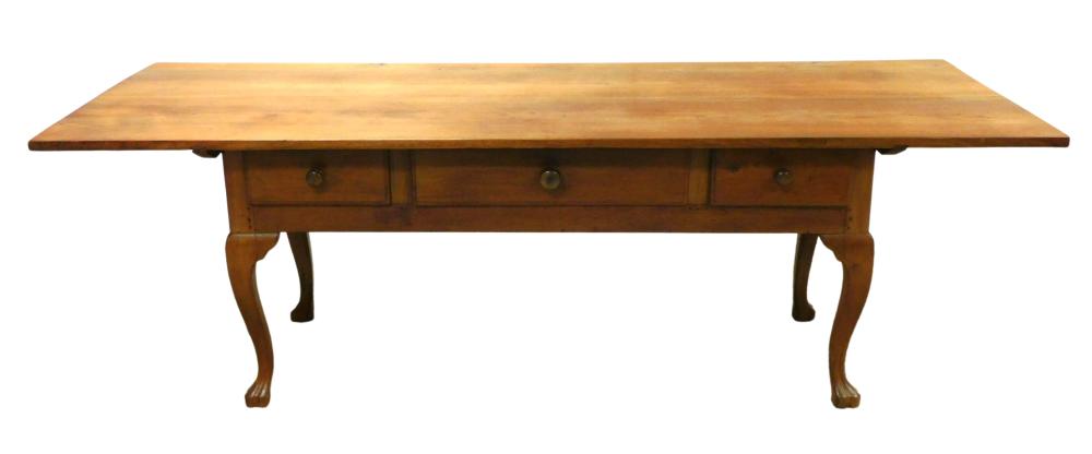 Appraisal: LIBRARY TABLE CONTINENTAL PLANK TOP OVER THREE FRIEZE DRAWERS TOP