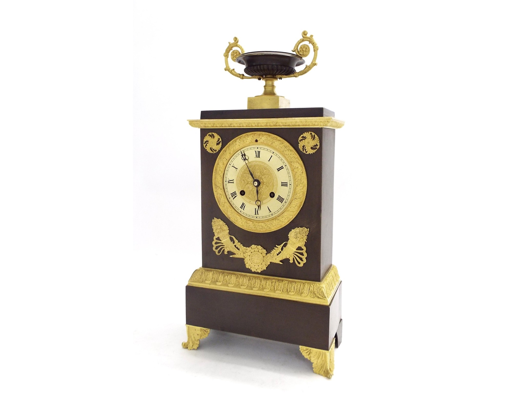 Appraisal: French bronze and ormolu mounted two train mantel clock the