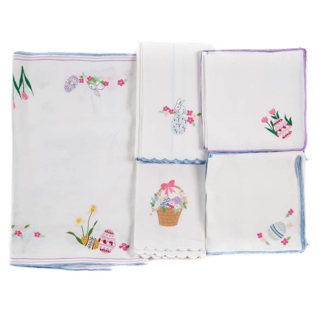 Appraisal: Leron Easter table linens hand stitched with Easter egg floral