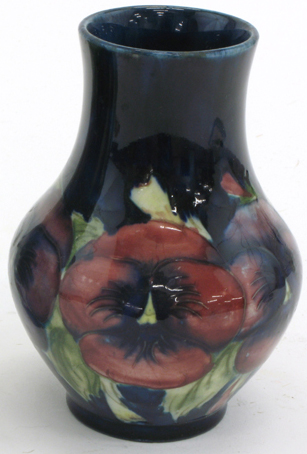 Appraisal: ENGLISH MOORCROFT GLAZED PORCELAIN VASE H pansy flowers on cobalt