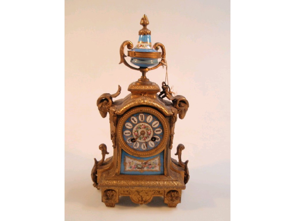 Appraisal: A thC French gilt metal mantel clock with Limoges porcelain