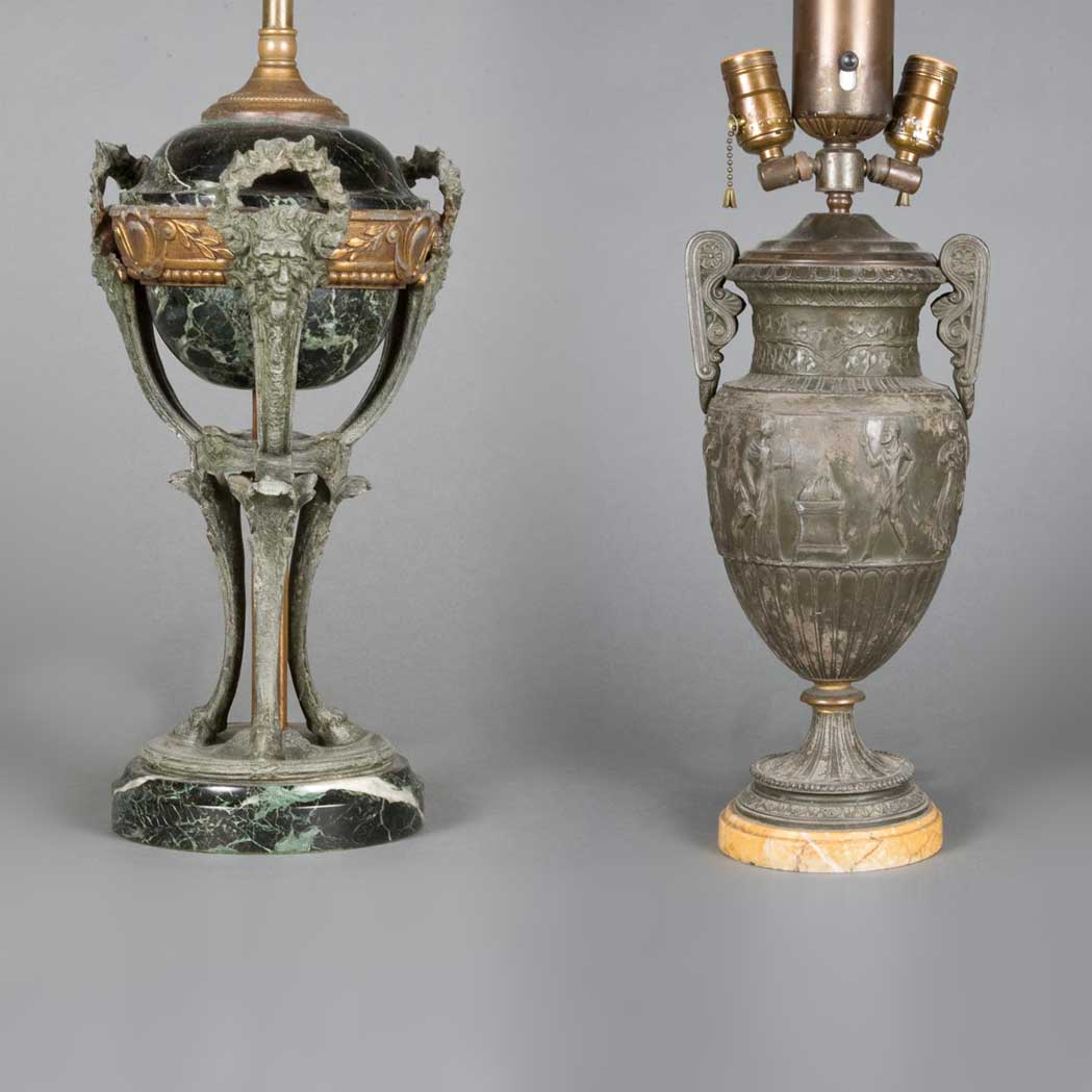 Appraisal: Neoclassical Style Patinated-Metal Urn-Form Lamp Together with a Neoclassical Style