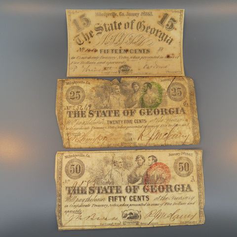 Appraisal: Confederate Georgia Notes Milledgeville issues scarce