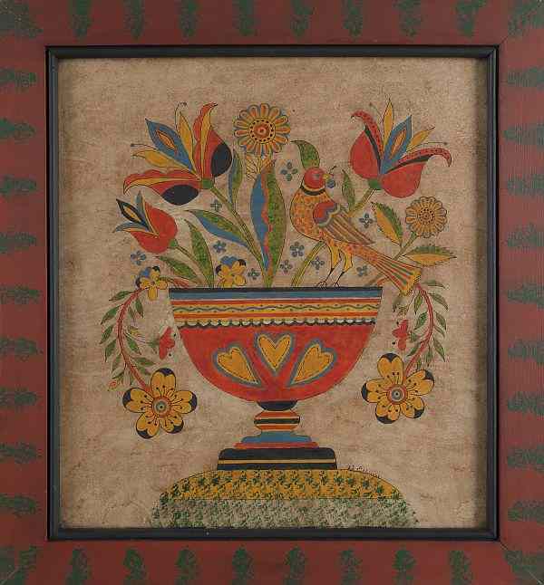 Appraisal: David Y Ellinger American - watercolor fraktur signed lower right